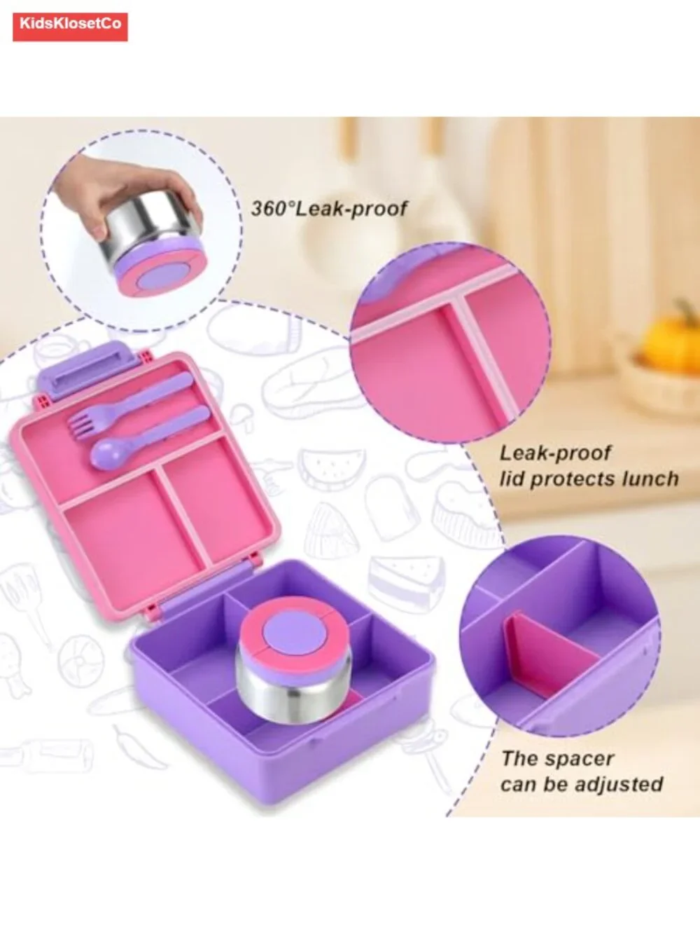 Bento Lunch Box with Insulated Stainless Steel Food Jar, 1650ML Leakproof Meal